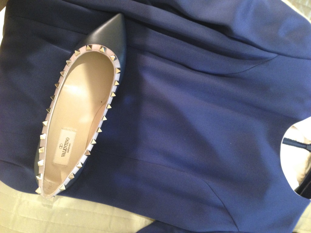 navy pointed flat pyramid studs