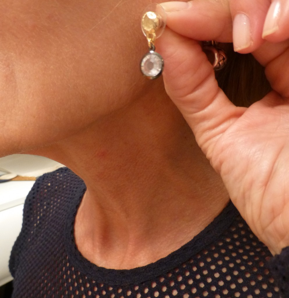 gold pewter earring, mixed metal earring