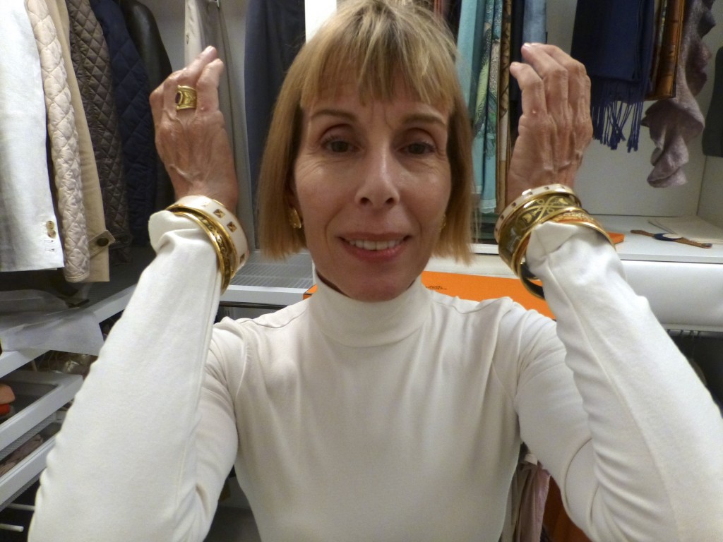 hermes stacked bangles white green gold