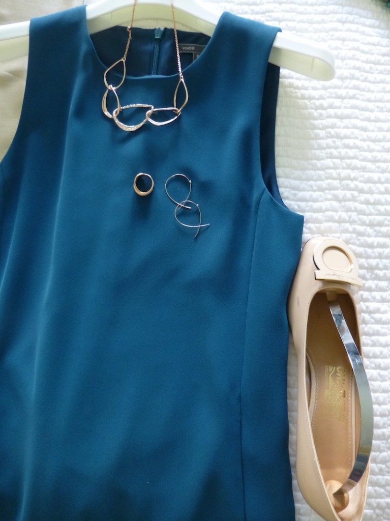 vince teal blue dress, rose gold