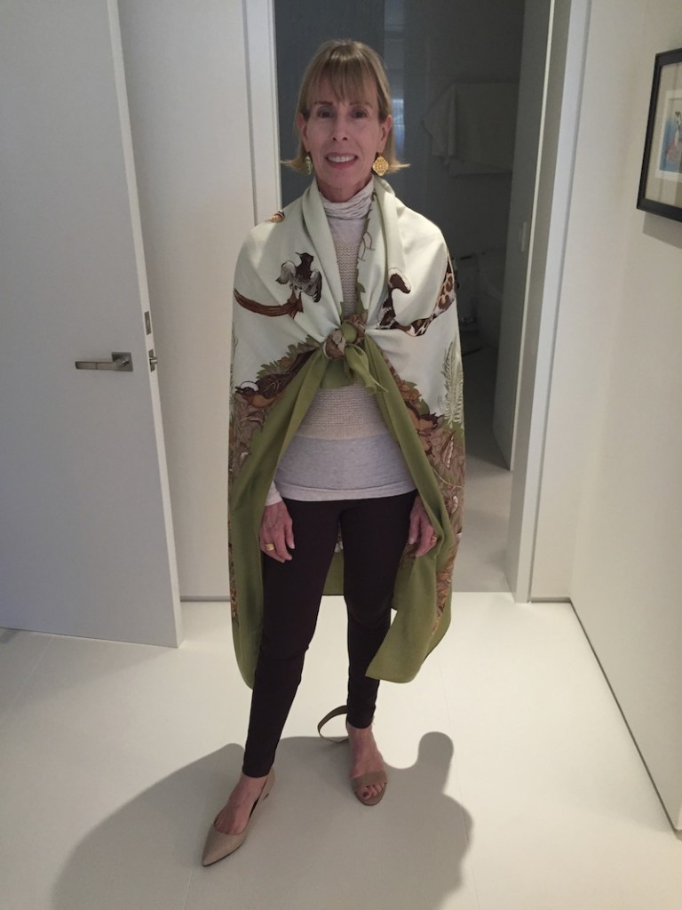 “Alberta Ferretti” S/S Knit Sweater Top, Light Weight Cream Turtle Neck, “Two by Vince Camuto” Brown Leggings