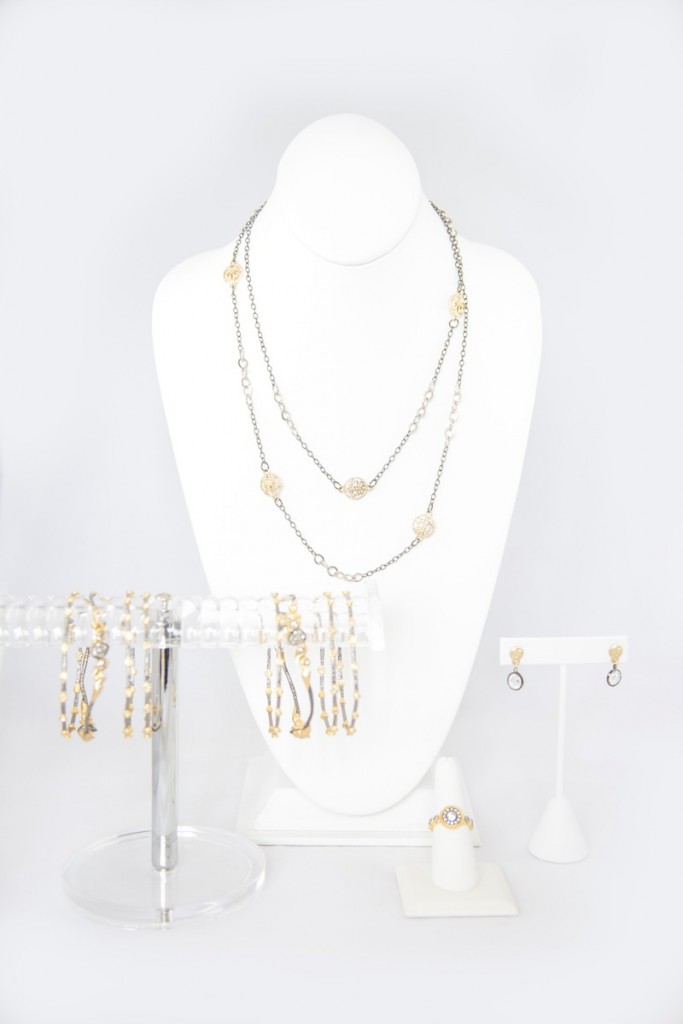 gold and pewter mixed metal