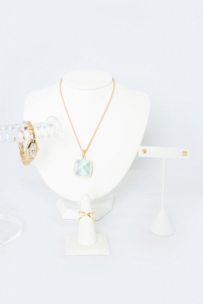 turquoise jewel gold necklace, gold watch