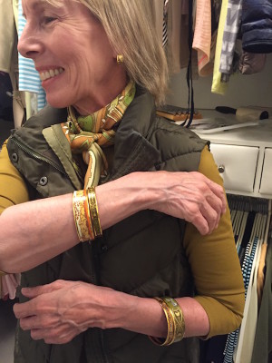 hermes scarf, hermes bracelet stacked