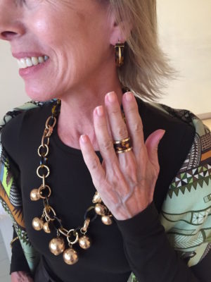 gold and toroise hoop earrings, gold and tortoise ring, gold and tortoise statement necklace