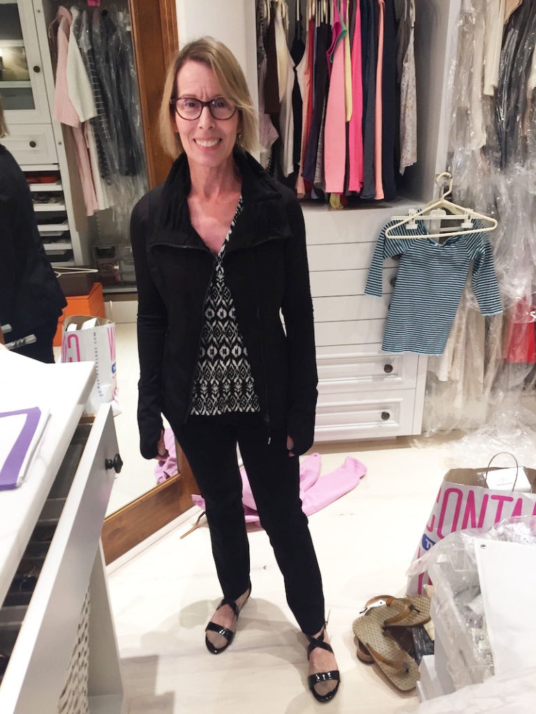 DVF black and white printed top, capezio black jacket, capezio zip up jacket, kobi halperin black pants, kobi halperin leggings, black sandals