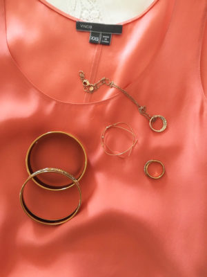 gold bangles, multicolor bangles, gold dangle earrings, gold ring, gold circle pendant necklace