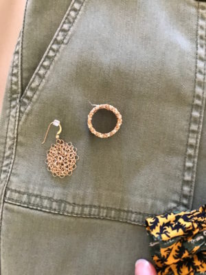 gold woven drop earrings, gold woven ring