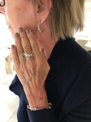 gold and crystal hoop earrings, gold and crystal large ring