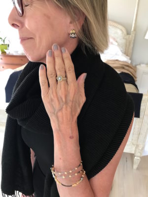 mixed metal stud earrings, mixed metal crystal ring, mixed metal and crystal bangles