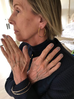 gold hoops, gold crossover ring, gold bangles