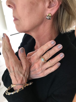 mixed metal stud earrings, mixed metal and crystal ring, mixed metal and crystal bracelet