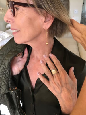 gold ball dangle earrings, large gold band, large gold ring