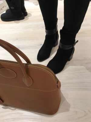 camel handbag, via spiga black suede short boots, via spiga suede heel boots