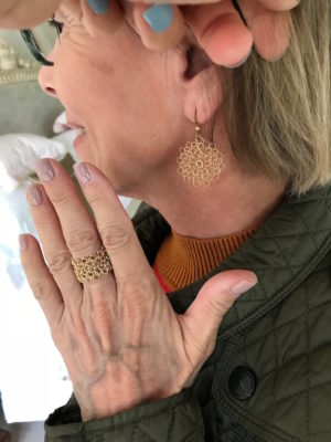 miriam gold woven drop earrings, miriam gold woven ring