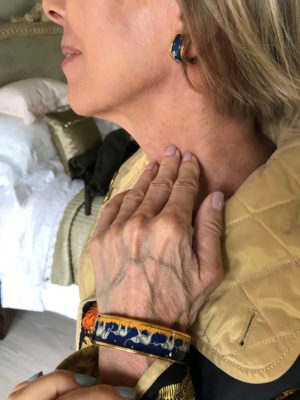 gold and blue elephant tiny hoop earrings, gold and blue elephant bangle