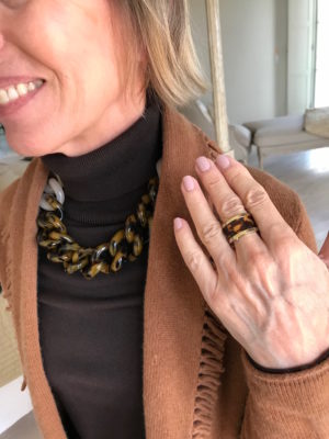 tortoise shell large necklace, gold and tortoise shell ring