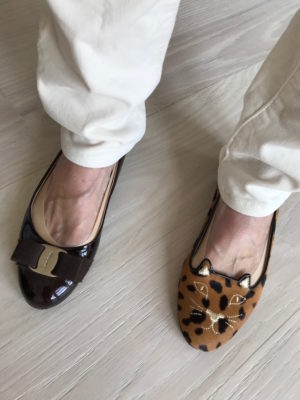 salvatore ferragamo brown patent leather flats, charlotte olympia kitty loafers