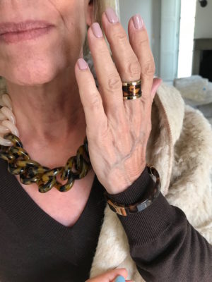 tortoise shell large necklace, gold and tortoise shell ring, gold and tortoise shell bracelet