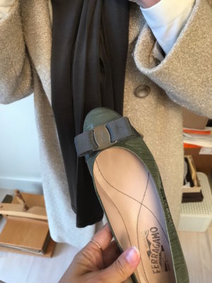 salvatore ferragamo green bow flats