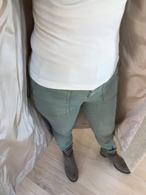 wolford white turtleneck, j.crew light green cargo pants