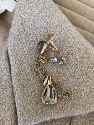 gold large stone statement ring, gold stone pendant necklace,gold post back earrings 