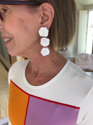 white flower drop earrings