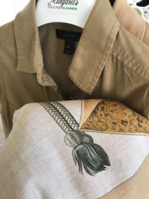 beige multi-color print scarf