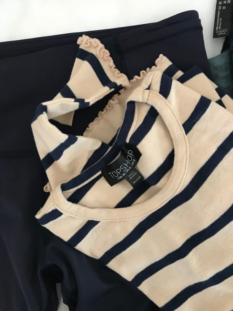 topshop beige and navy blue stripped top, topshop beige and navy blue stripped crew neck top