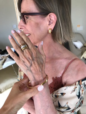 mixed metal small hoop earrings, mixed metal ring, gold bracelet