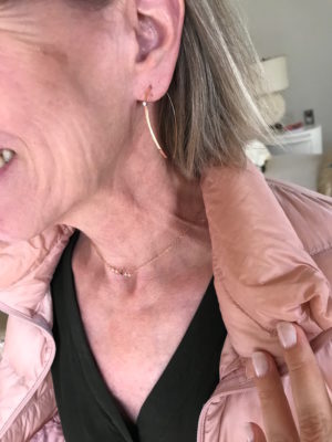 rose gold dangle bar earrings, rose gold and crystal stars necklace