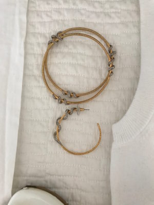 mixed metal hoop earrings, mixed metal bracelets
