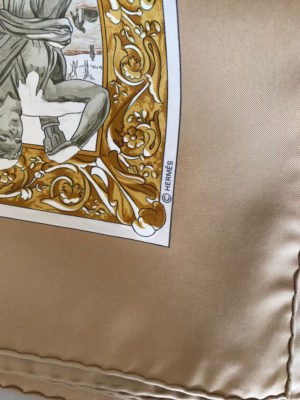 beige multi-color print scarf