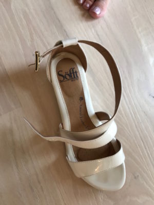 soft white patent heel sandals