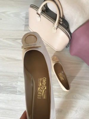 salvatore ferragamo beige square toe heels