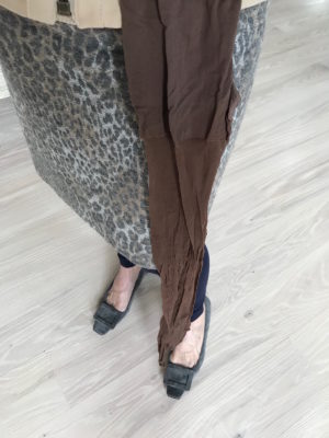 grey square toe flats, brown tights, navy blue tights