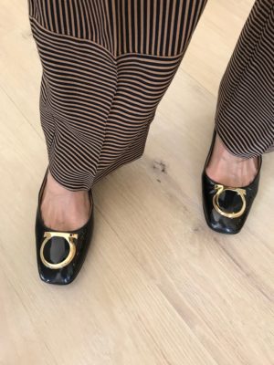 salvatore ferragamo black patent square toe heels