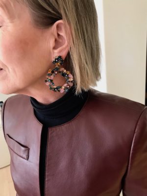 multi-color stone circle drop earrings