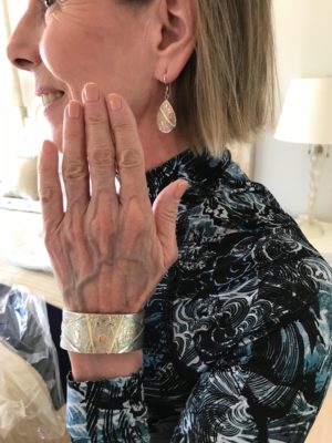 silver teardrop drop earrings, large silver bangle