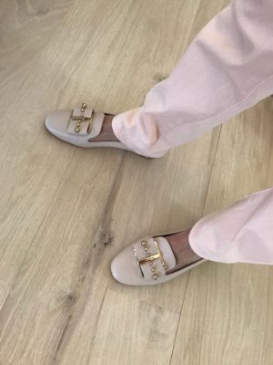 salvatore ferragamo nude gold buckle detail flats