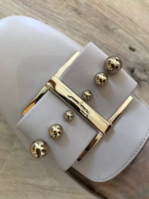 salvatore ferragamo nude gold buckle detail flats