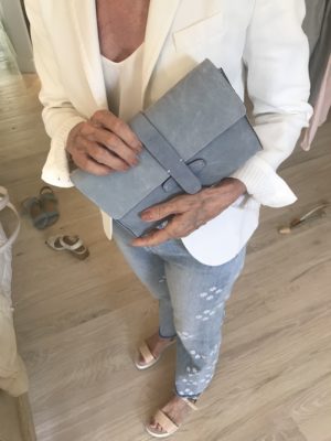 grey suede clutch