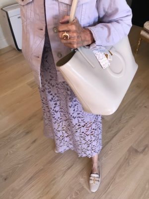 nude tote bag, nude gold buckle flats