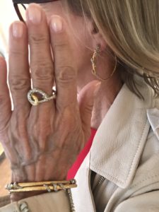 mixed metal bracelets, mixed metal statement ring, mixed metal earrings