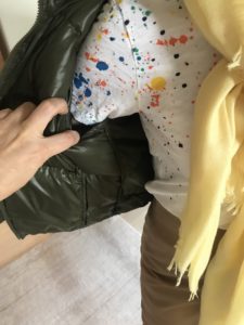 crewcuts paint splatter t-shirt, J crew olive green puffer coat