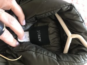 J. Crew olive green puffer coat